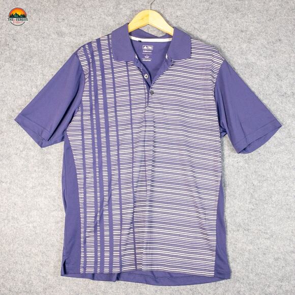 Adidas Climacool Polo Shirt Purple Striped Golf Short Sleeve Men's Size Large - Picture 1 of 9